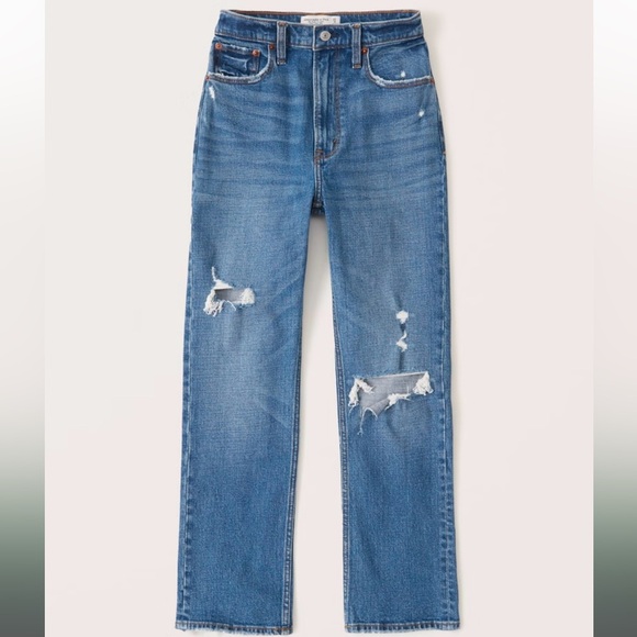 Abercrombie Ultra High Rise Ankle Straight Jean Medium Destroy Size 24/00 - Picture 2 of 5